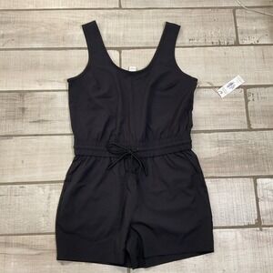 NWT Natural Reflections Romper Women Small Black Stretch Pockets NEW